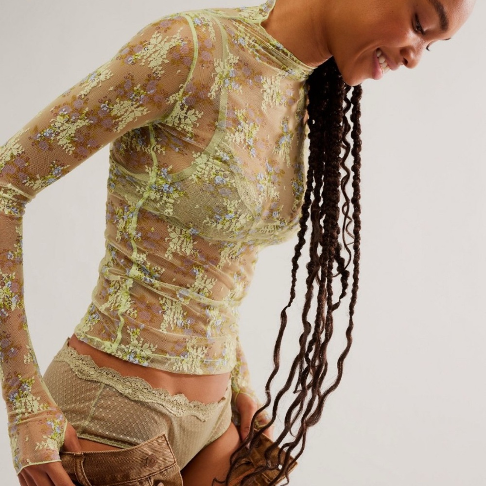 NEW!!! Sheer Lace Top in Green - Anthropologie